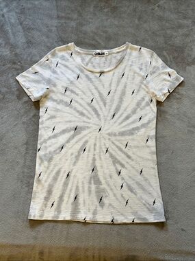 CHRLDR Lightning Bolt Cloud Tie Dye Tee Shirt Women's Small Cloud Grey White